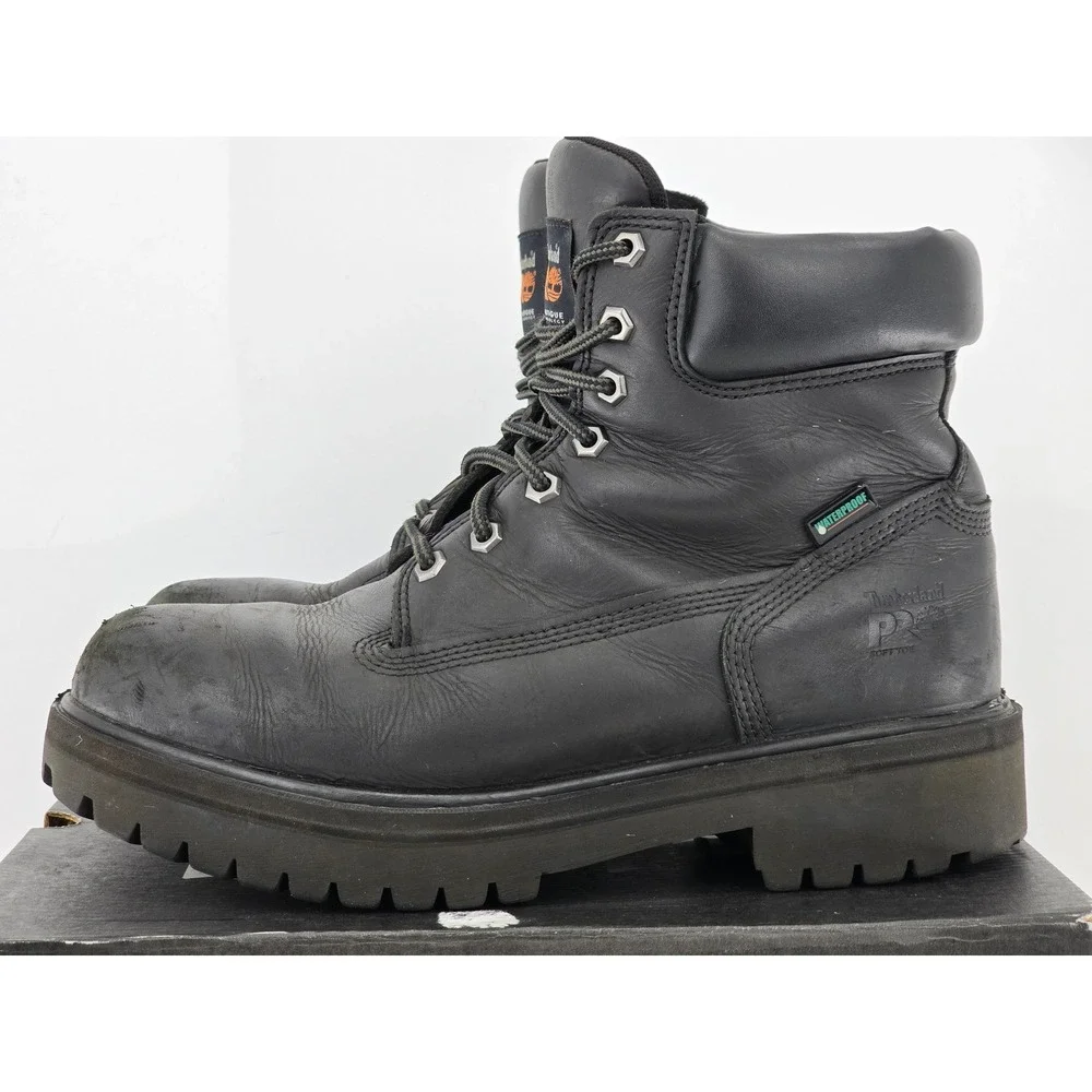 Timberland PRO Direct Attach Work Boots Mens 9 Black Leather Soft Toe -Good